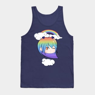 Kawaii Chibi Face Rainbow On Clouds Tank Top